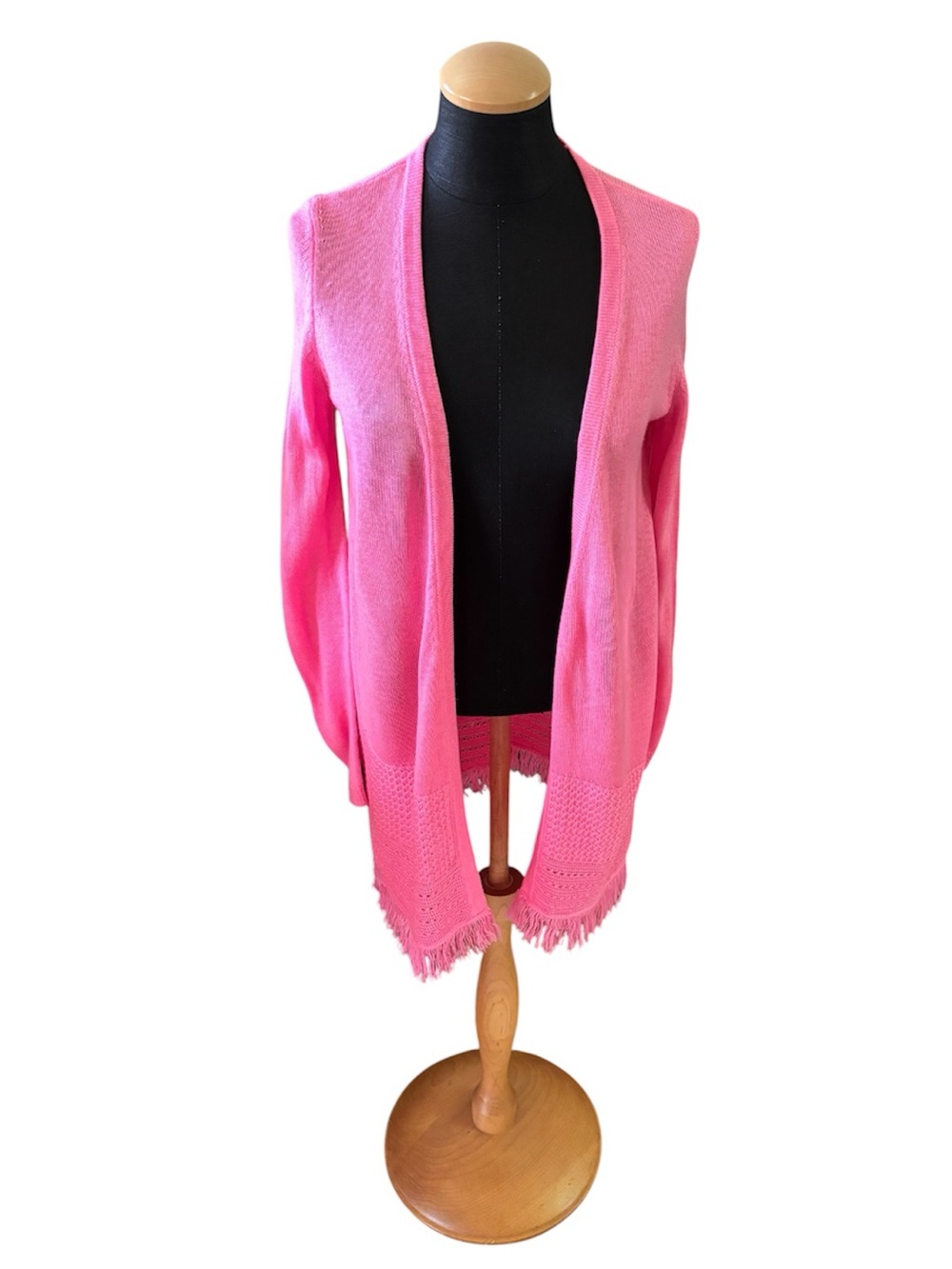 Talbots Pink Open Front Knit Cardigan Fringe Hem Sweater One Size Petite